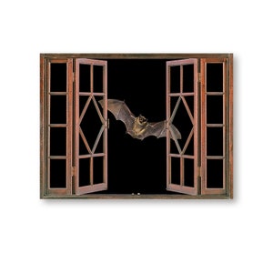 Faux Miniature Bat Window/Window Printed on Paper and Mounted on Chip Board/Doll and Fairy House Decor/Diorama Decorations