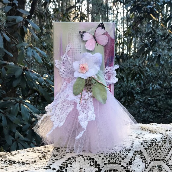 Fairy Art Dress on Canvas, Corset Fairy Dress, Antique Lace and Tulle Miniature Art Dress, Baby Nursery Dcor, Shipping Included Fairy Art Dress on Canvas, Corset Fairy Dress, Antique Lace and Tulle Miniature Art Dress, Baby Nursery Dcor, Shipping Included