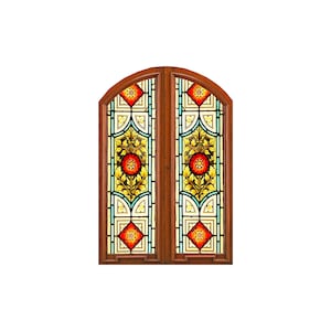 Faux Miniature Stained Glass Window, Window Printed on Paper and Mounted on Chip Board, Doll and Fairy House Windows, Diorama Windows
