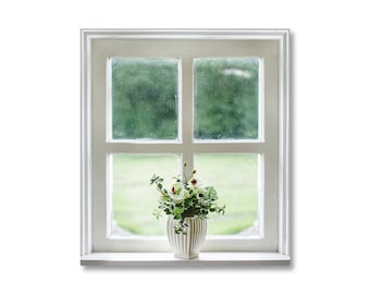 Faux Miniature White Window, Paper Window Mounted on Chip Board for Doll and Fairy Houses, Diorama and Room Box Windows