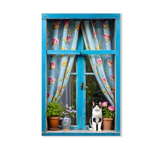 Miniature Cat Window/Printed Window and Mounted on Chipboard/Diorama Windows/Cats/Room Box Windows