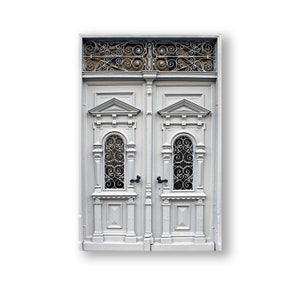Miniature Faux Double Door/Door Printed on Paper and Mounted on Chip Board/White Greyish Door for Dioramas/Doll House Doors