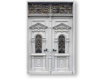 Miniature Faux Double Door/Door Printed on Paper and Mounted on Chip Board/White Greyish Door for Dioramas/Doll House Doors