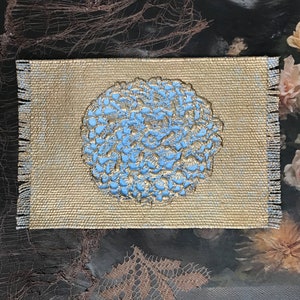 Miniature Hand Painted Floor Cloth, Miniature Rug, Blue and Gold Rug, Shipping Included