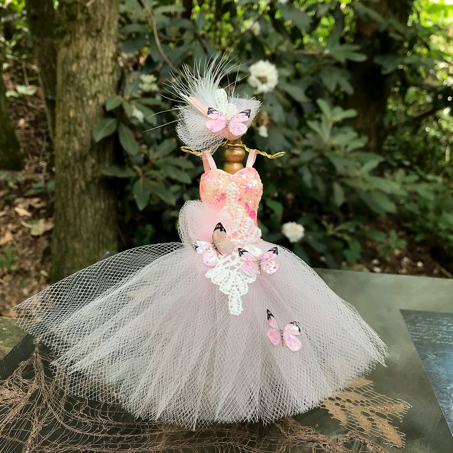 sachin and babi light blue dress Fairy Dress/miniature Pink Butterfly Doll House Dress/fairy House Décor/ fairy Gifts/miniatures