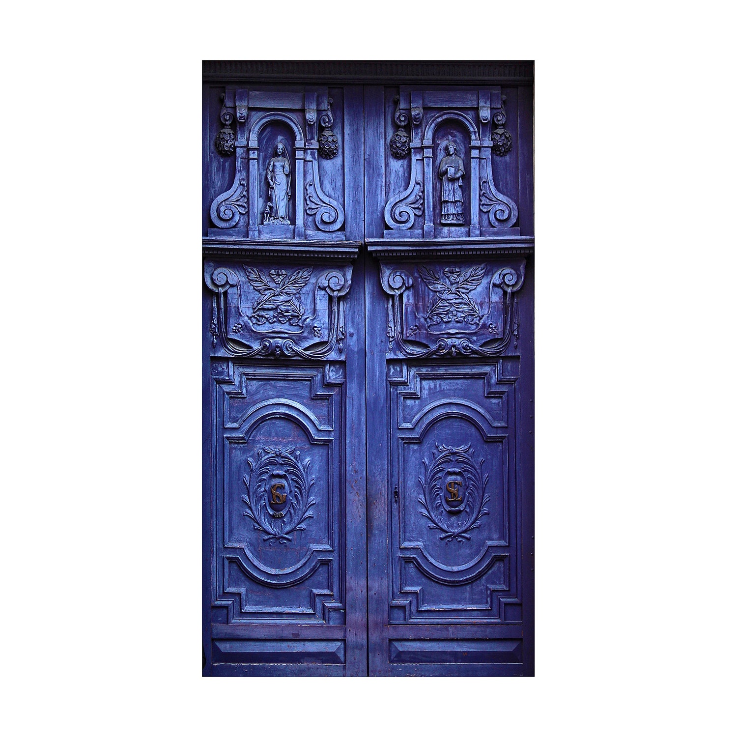 Blue Carved Faux Miniature Doll and Fairy House Door, Paper Door Mounted on Chip Board, DIY Diorama and Room Box Door