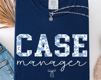 Comfort Colors® Case Manager Shirt: Boho Floral Blue Toile Case Management Staff Gift, Case Manager Gifts
