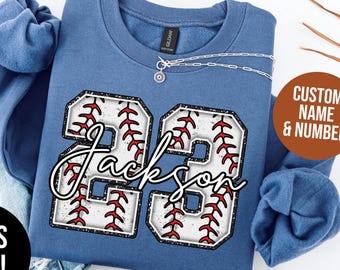 Personalized Baseball Sweatshirt or Hoodie – Custom Jersey Number & Player Name, Sports Mom Gift