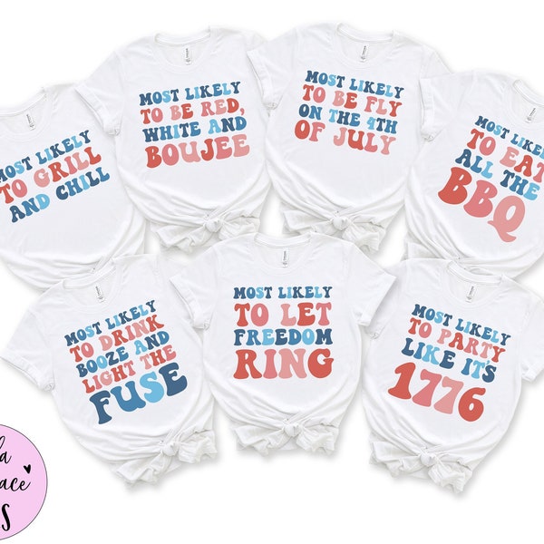 4th of July Matching Family Shirts Most Likely To Funny Tshirts Patriotic Holiday Tees America Fourth of July Independence Day Kids Boy