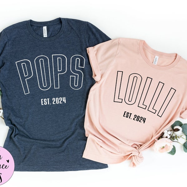 Lolli Pops Est Shirts, New Grandma and Grandpa To Be Gift, Pregnancy Announcement Shirts, Lolli Shirt, Pops Shirt, Mothers Day Fathers Day