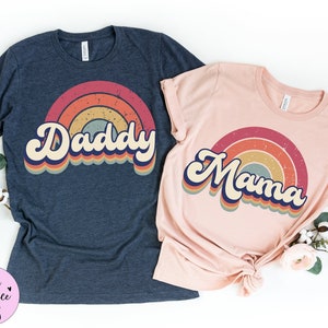 Mama Daddy Retro Rainbow Shirts, Retro Mom and Dad Shirts, Couples Vintage Shirts, Retro Mama Shirt, Retro Dad Shirts, Daddy Shirt, Tshirts