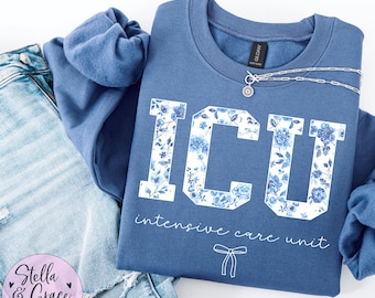 Sweat-shirt à capuche pour infirmière ICU : bleu toile floral, vêtements pour unités de soins intensifs