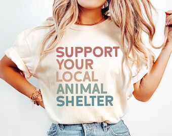 Support Local Animal Shelter Tee: Retro Rainbow Comfort Colors®  Shirt