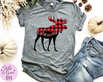 Moose Shirt, Christmas Moose Tee, Woodland Wildlife Shirt, Rustic Nature T-Shirt, Moose Lover Gift, Hunting Shirt