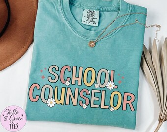 Comfort Colors School Counselor T-Shirt, Retro Floral Mental Health Counseling Teacher Tee
