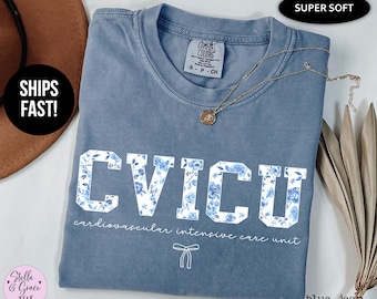 CVICU Nurse Comfort Colors® Shirt: Blue Toile Cardiac ICU Tee, Cardiovascular Intensive Care Unit Tshirt Gift