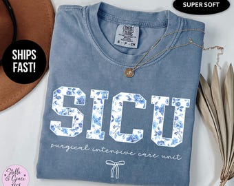SICU Nurse Comfort Colors® Shirt: Blue Toile Surgical Intensive Care Tee
