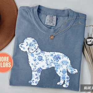 Blue Toile Cockapoo Comfort Colors® T-Shirt, Floral Dog Lover Tee