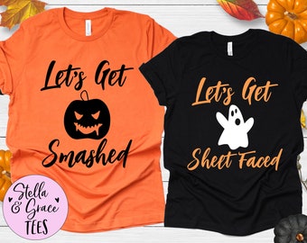 Funny Couples Halloween Shirts: Let's Get Smashed & Sheet Faced Unisex Tees