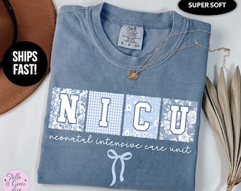 NICU Nurse Comfort Colors® T-Shirt: Blue Toile Neonatal Intensive Care Nursing Tee
