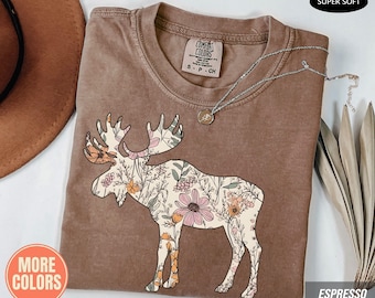 Wildflower Moose Shirt: Comfort Colors® Nature Tee, Woodland Wildlife Outdoors Tshirt