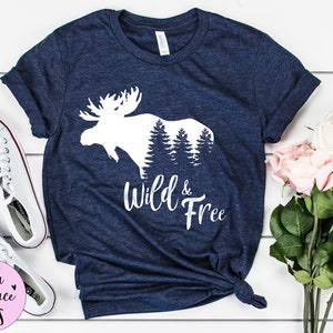 Moose Lover Gift, Moose T-shirt, Moose Shirt, Outdoor Hiking Adventure Shirt, Forest Wildlife Animals Tee, Hunting Gift for Women