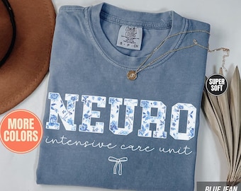 Neuro ICU Nurse Comfort Colors® Shirt: Blue Toile Neuro Intensive Care Nursing Design