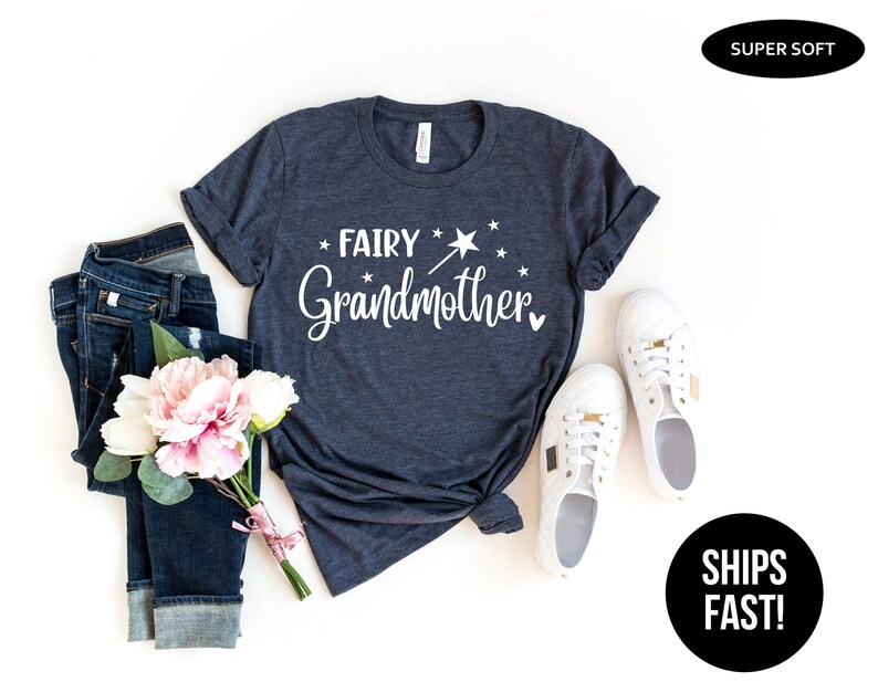 Fairy Grandmother Shirt, Grandparent Pregnancy Announcement. Gift for Grandmother, New Grandparent Gift, Grandma to be Shirt HEATHER NAVY