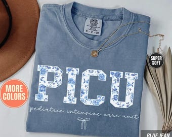PICU Nurse Comfort Colors® Shirt: Blue Toile Pediatric ICU Tee