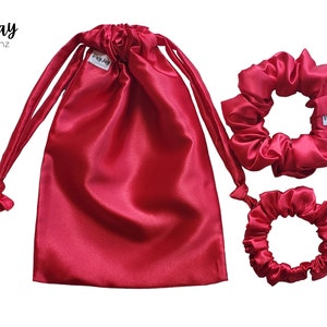 RED Handmade Satin Drawstring Bag Set na podróż, biżuterię i woreczek przeciwkurzowy. Pomysł na prezent na Walentynki
