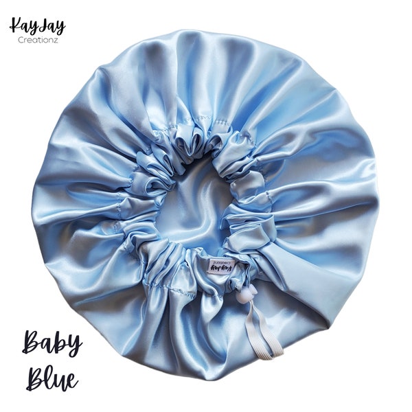 Baby Blue Adult Satin Bonnet| Double-Layered Reversible & Adjustable Satin Bonnet | Silk Satin Sleep Cap| Sizes Small -Large