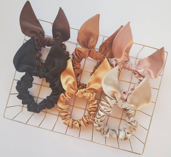 Buy 3 Get 1 FREE Bunny Ears Silky Satin Scrunchies| Satin Hair Scrunchies| Gifts for Women, Teens, Girls