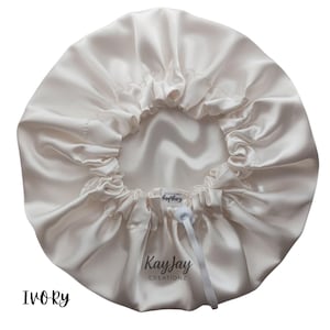 Ivory Silky Satin Luxury Adjustable Satin Bonnet – Double-Lined, Reversible, Breathable for Ultimate Hair Protection| Adult  Small - X-Large