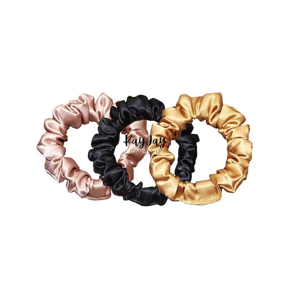 Neutral Skinny Satin Scrunchie Set of 3 | Skinny Satin Scrunchies | Satin Hair Tie Accessories| Gifts for any occasion