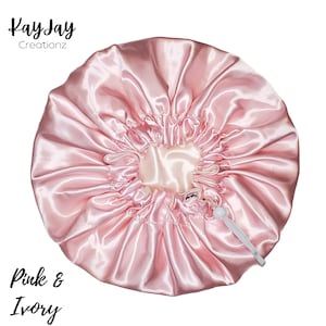 Pink & Ivory Reversible Adult Silk Satin Bonnet| Double-Layered Reversible and Adjustable Satin Bonnet | Silk Satin Sleep Cap