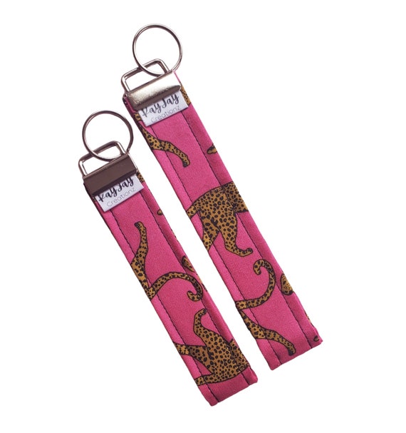 Cheetah Keychain Wristlet, Silver Key Fob Wristlet, Fabric