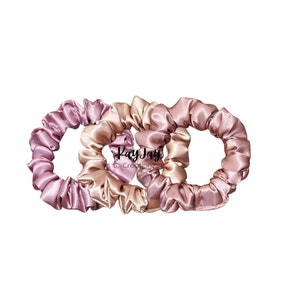 Blush Satin Scrunchie Set of 3 | Skinny Satin Scrunchies | Satin Hair Tie Accessories| Bridesmaid Gifts for any occasion