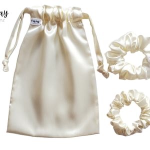 IVORY Handmade Satin Drawstring Bag Set for Travel, Jewelry, and Dust bag. Valentine&#39;s Day Gift idea