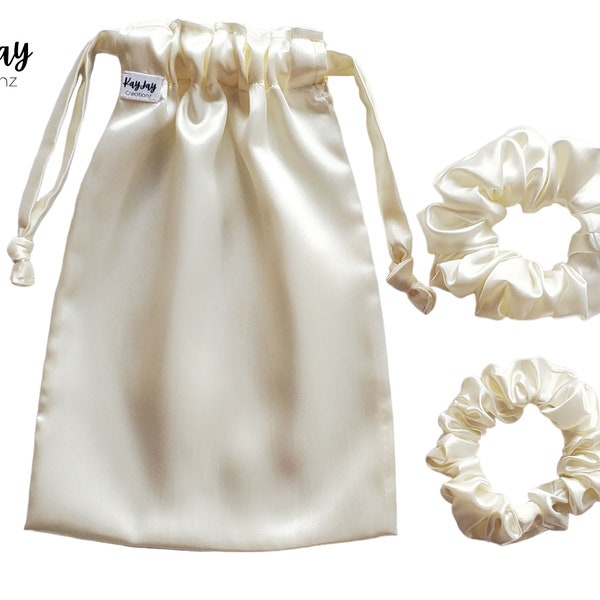 IVORY Handmade Satin Drawstring Bag Set for Travel, Jewelry, and Dust bag. Valentine's Day Gift idea