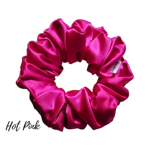 Hot Pink Satin Scrunchie| Women&#39;s Hair Scrunchies | Hair Tie | Gifts for Her