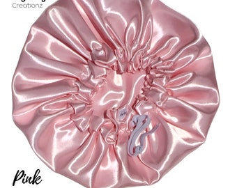 Pink Silk Satin Bonnet| Neutral Solid Color | Double-Layered Reversible and Adjustable Satin Bonnets| Sizes Small - X-Large