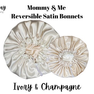 Mommy & Me Reversible Silk Satin Bonnets| Double-Layered Reversible and Adjustable Satin Bonnets | Silk Satin Sleep Caps for Mommy and Baby