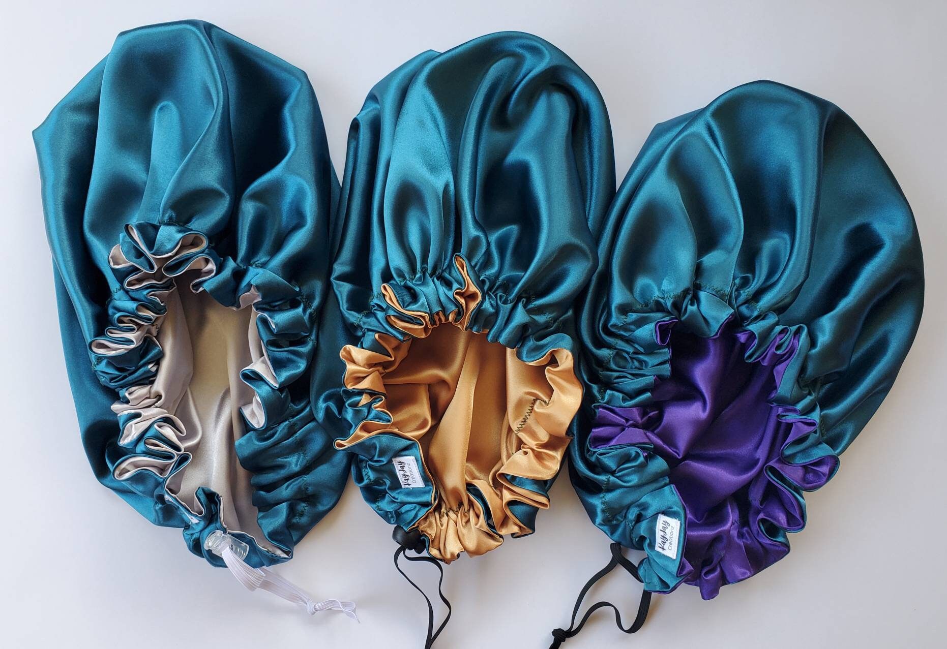 Teal Color Satin Sleep Bonnet. Adjustable & Reversible. Satin Hair Bo…