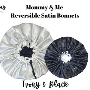 Mommy & Me Reversible Silk Satin Bonnets| Double-Layered Reversible and Adjustable Satin Bonnets | Silk Satin Sleep Caps for Mommy and Baby