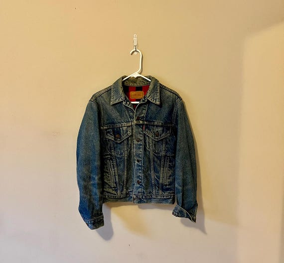 Vintage Lined Levis Denim Jacket With Native American Back