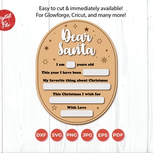 Paquete Querido Santa SVG Signo, Navidad de moda PNG, Para Cricut & Glowforge, Signo de Navidad de borrado en seco, Cuenta regresiva de Navidad, Lista de deseos de los niños