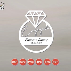 Engagement Ornament For Laser Cutter, Engagement Gift SVG, Just Engaged Ornament, Glowforge cut file,  Engagement Ring Svg, Cricut