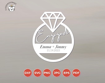 Adorno de compromiso para cortador láser, SVG de regalo de compromiso, adorno justo comprometido, archivo de corte Glowforge, anillo de compromiso Svg, Cricut
