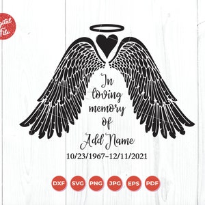 Dans Memory Angel Wings Heart Halo, En mémoire de svg, svg mémorial, In Loving Memory, Memorial Digital File, DXF, Png, Instant Download