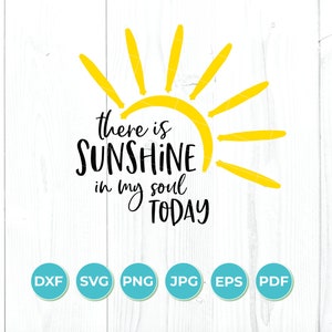 Puede incluir: Un gr&aacute;fico de sol amarillo con el texto "There is sunshine in my soul today".